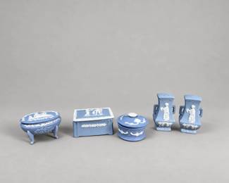 Vintage Blue JasperwareStyle Trinket Boxes Pair of Shakers