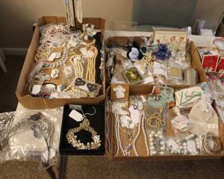 Broaches, Watches, Earrings, Necklaces, Silver Ice Scoop, Waterford Crystal, & Boyd Bunny