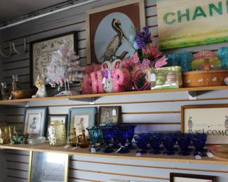 Included Brands - Anchor Hocking & Fountainware - Some Pieces Include - Daisy Tea Glasses, Cross Stitch Wall Art, & German Steins