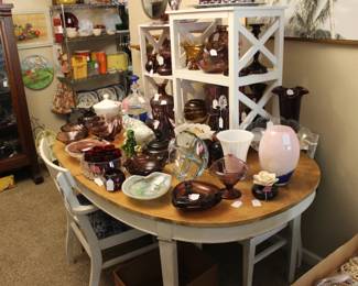 Various Glass Pieces Including Faberware Crome Kraft Decanter Sets, Viking, Tiffan, Fenton, Rainbow, L.E. Smith