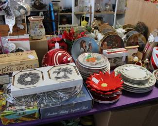 Christmas and Thanksgiving tableware, collectors plates and decor
