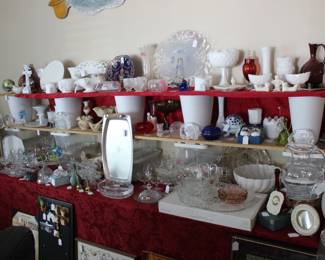 Included Brands - Fenton, Viking, Imperial, & L.E. Smith - Some Pieces Include - Milk Glass, Paperweights, Crystal Glasses, Atomic Serving Tray, & Fenton Custard Items