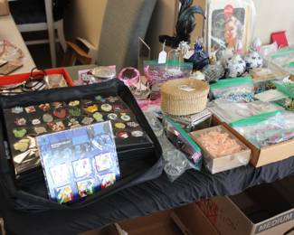 Disney Pins, Knives, Belt Buckles, Bolo Ties, Lighter, Crystal, & Various Jewelry