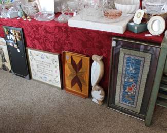 Star Wars, silk embroidery panels, wooden pelican, prayer crewel, vintage art deco tray