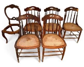 Antique Woven Seat Wood Dining Chairs