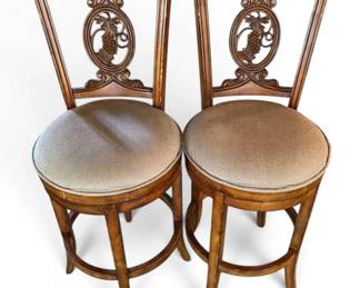 Pair of Frontgate Provencal WoodCarved Grape Swivel Bar Stools