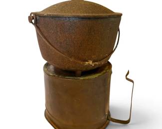 Cast Iron Dutch Oven And Vintage Copper Bucket