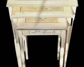 Vintage Floral Painted Wood Nesting Tables