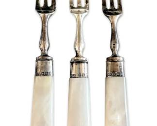 Sheffield Sterling Silver Mother of Pearl Cocktail Forks 87.05g