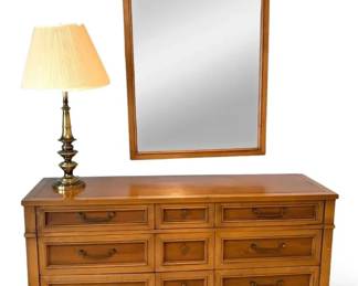 Unagusta 9 Drawer Dresser, Brass Lamp Wood Mirror