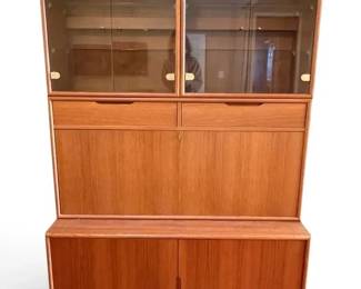 MCM Wood Display Cabinet W Glass Shelves