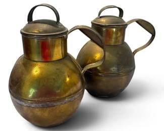 Pair Of Vintage Guernsey Brass Pitchers