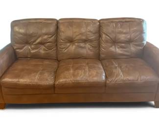 Dark Brown Leather 3 Cushion Sofa