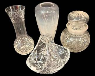 Vintage Glass Lead Crystal Basket, Crystal Vases Bottle with Lid