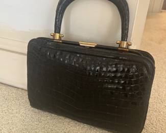 Vintage 1960s LOPEZ Classic BLACK 1960's CROCODILE Handbag