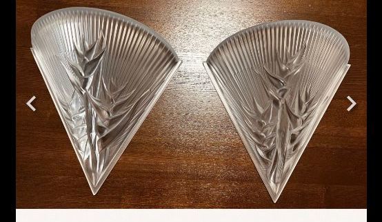 Two Lalique “Heliconia” Crystal Wall Sconces