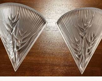 Two Lalique “Heliconia” Crystal Wall Sconces
