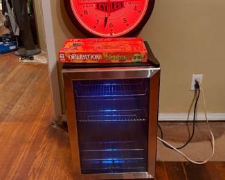 Harley neon clock Newair glass door wine fridge 