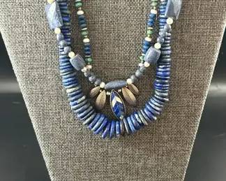 3 Blue Gemstone and Beaded Necklaces with Matching Bracelet