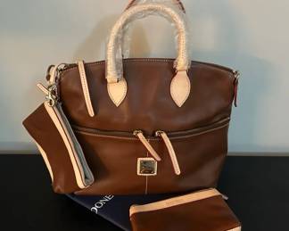 Dooney  Bourke Leather Satchel with 2 Cosmetic Bags and Key Fob