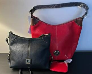 Dooney  Bourke Black Small Hobo Bag, Medium Red Feed Bag and Red Leather Coin Case, NWT