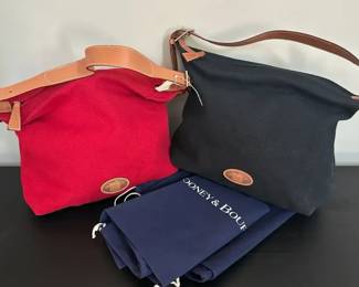 2 Dooney  Bourke Small Canvas Zip Top Bags with Leather Trim Red  Black NWT