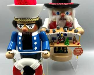 2 Steinbach Nutcrackers Chubby Sailor and Troll Black Forester Clock Maker