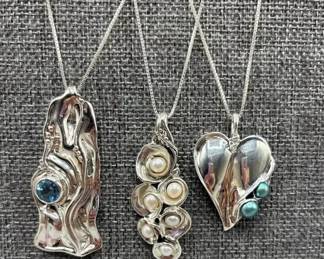 3 Hagit Gorali Pendant Necklaces Sterling Blue Topaz Pearl