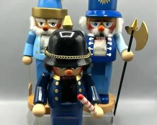 3 Steinbach Nutcrackers Blue Santa, Village Policeman and Watchman