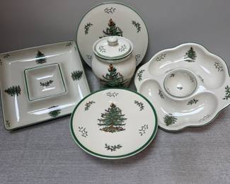 Spode Christmas Tree Holiday Serveware Collection  Platters, Chip  Dip  Lidded Jar