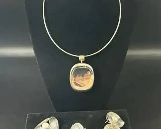 Hagit Gorali Sterling Vibes Circle Pendant, Earrings, Ring 7 and ELLE Sterling Pendant Necklace