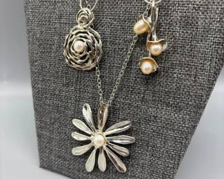 3 Hagit Gorali Pearl Pendant Necklaces Swirl, Flower, Pods