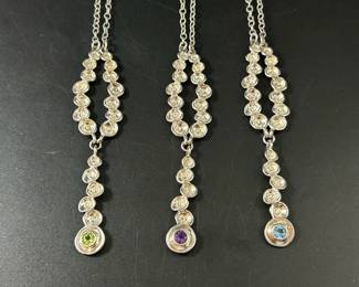 3 Hagit Gorali Sterling Gemstone Circle Necklaces with Different Gemstones