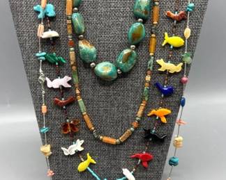 Four Southwestern Multicolor Stone Necklaces And Bracelet