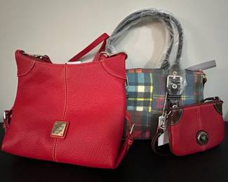 Dooney  Bourke Small Frederica Bag, All Weather Leather Wrist Bag  Signature Plaid Bag w Access,