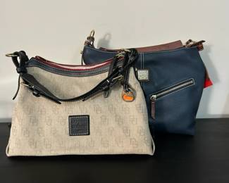 Dooney  Bourke Taupe Anniversary Signature Small EastWest Slouch Bag  Pebble Grain Navy Mary Bag