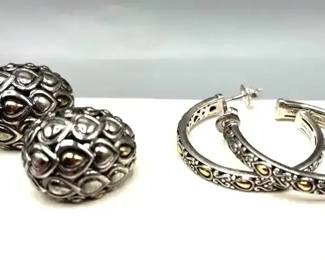 Two Pair John Hardy Earrings 14K And SS