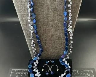2 Honora Cultured Pearl Necklaces, SilverGemstone Bracelet  2 Pairs Blue Pearl Earrings