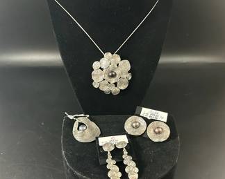 Hagit Gorali Sterling Vibes Circle Pendant Necklace, Enhancer  2 Pairs of Earrings