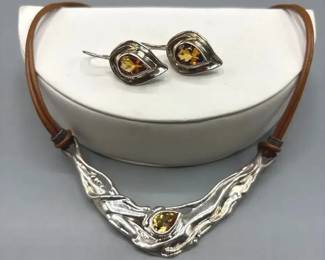 Hagit Gorali Citrine And Sterling Silver Necklace And Sterling Silver 14K Citrine Earrings