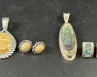 2 Sets of Sterling Silver and Stone Pendant with Matching Earrings