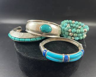 4 Southwestern style Sterling Silver  Turquoise Bracelets