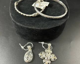 A by JH Angela by John Hardy 2 Sterling Bangle Bracelets and 2 Sterling Silver Pendants