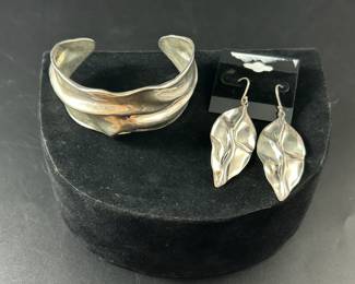 Hagit Gorali Sterling Polished Sculpted Cuff Bracelet and Sculpted Marquise Dangle Earrings