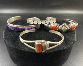 4 Southwestern style Sterling Silver Cuff Bracelets