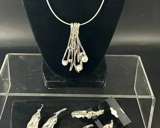 Hagit Sterling Blue Topaz  Cultured Pearl Pendant With Omega Chain  2 Pair of Earrings
