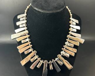 Sterling Silver AvantGarde Fringe Metallic Bar Necklace