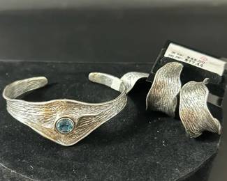 Hagit Gorali Sterling Vibes Gemstone Cuff Bracelet and Matching Earrings