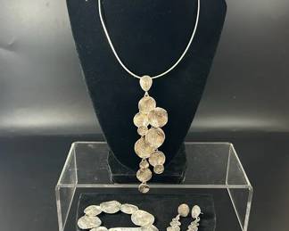 Hagit Gorali Sterling Vibes Circle Link Bracelet, Earrings and Necklace with Pendant