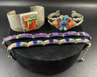 4 Southwestern style Sterling Silver Bracelets